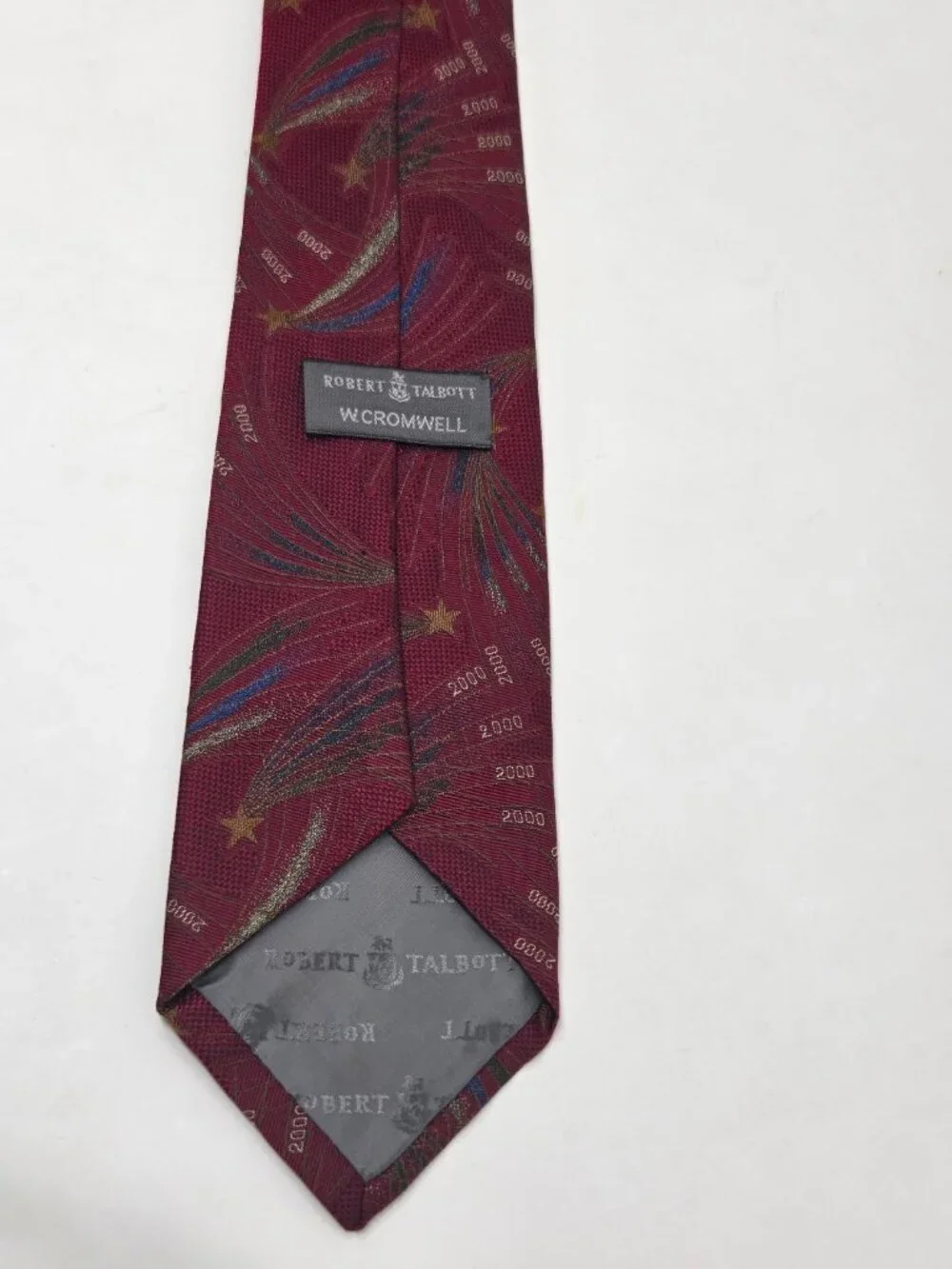 100% Silk Robert Talbott W Cromwell 2000 New Year Silk Burgundy Woven Tie Y2K